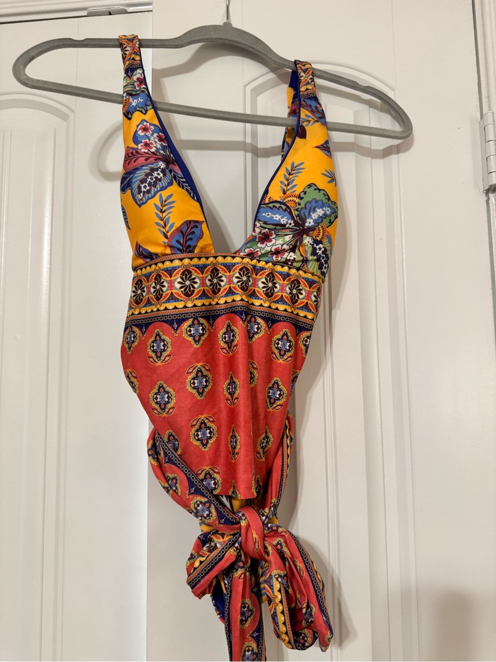 BECCA Yellow and Royal Blue Floral Swimsuit